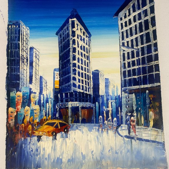 BEAUTIFUL CITYSCAPE ORIGINAL ART OIL PAINTING ON CANVAS (NOT FRAMED) - Picture 2 of 6
